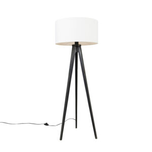 Floor lamp tripod black with shade white 50 cm - Tripod Classic