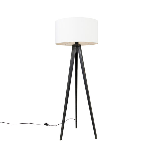 Floor lamp tripod black with shade white 50 cm - Tripod Classic