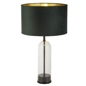 Oxford Green Velvet Shade Table Lamp With Glass And Marble Base