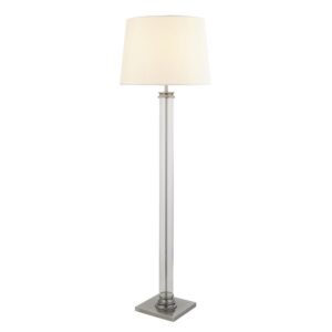 Pedestal Cream Fabric Shade Floor Lamp In Satin Silver