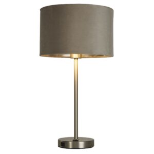 Finn Taupe Velvet Shade Table Lamp With USB In Satin Nickel