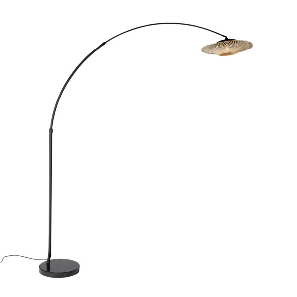 Modern Arc Lamp Black with Oriental Shade and Bamboo 50 cm - XXL Rina